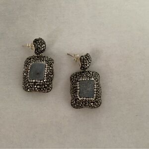 Rectangle Gemstone Earrings, Sterling Silver